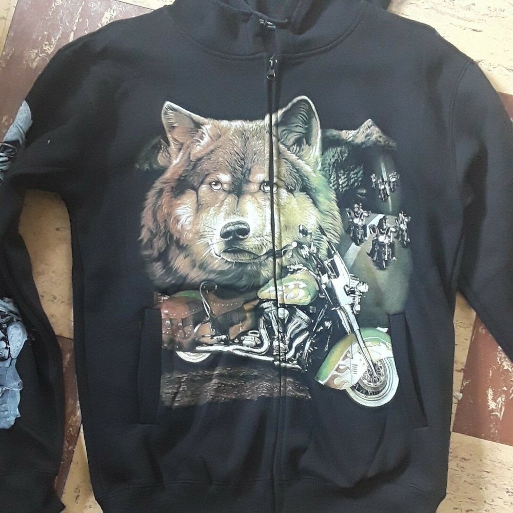 Wolf Motorcycle 3D Print Hoodie Zipper Sweatshirt Jacket Hooded Tops New
